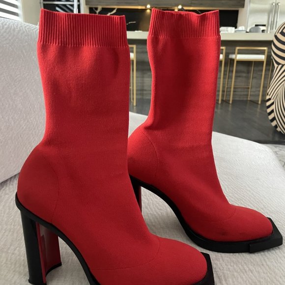 Alexander McQueen Red Knit Stretch Fabric Sock Boots Size 39 - Picture 3 of 5